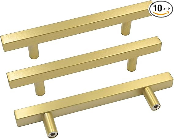 goldenwarm 10 Pack Brushed Brass Cabinet Pulls Gold Cabinet Hardware Handle Pull - LS1212GD128 Mo... | Amazon (US)