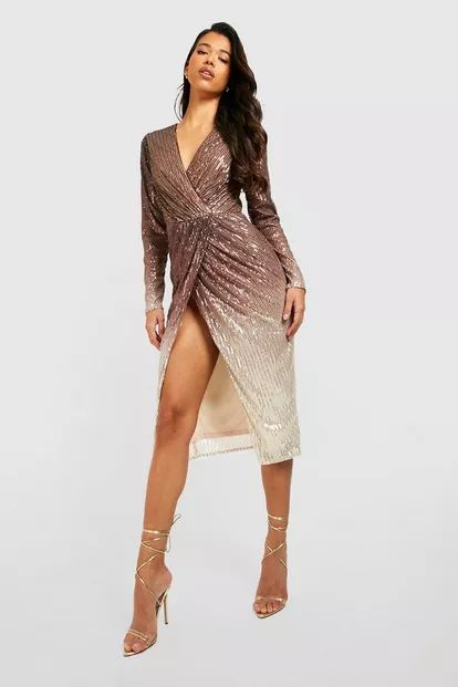 Tall Ombre Sequin Wrap Midi Dress | Boohoo.com (US & CA)