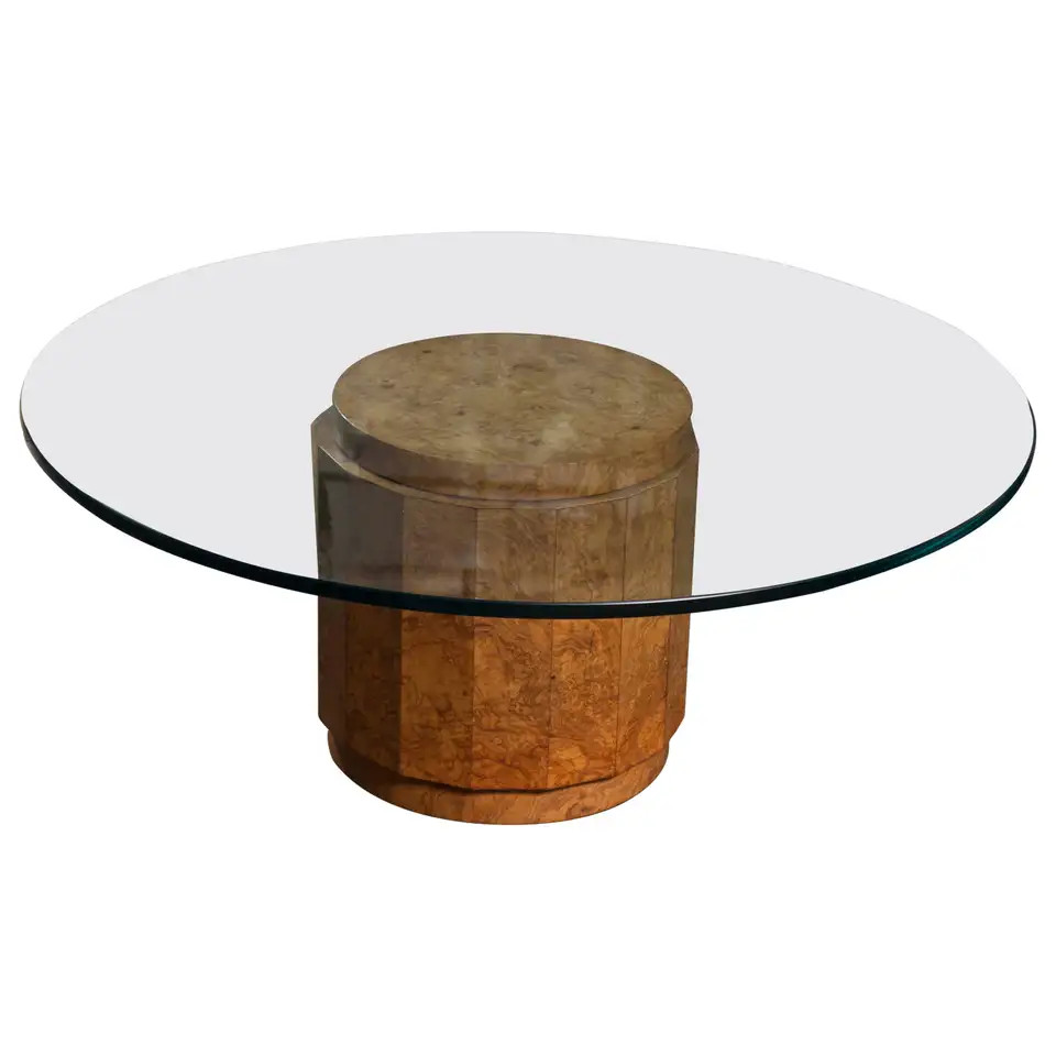 Burl Olive Wood Glass Top Table by Edward Wormley for Dunbar # 6302G | 1stDibs
