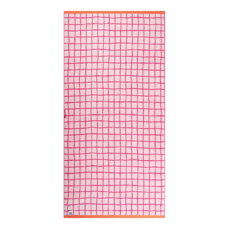Mainstays Summer Vibes Cotton-Blend Beach Towel, 72 x 36 in, Checkered Magenta | Walmart (US)