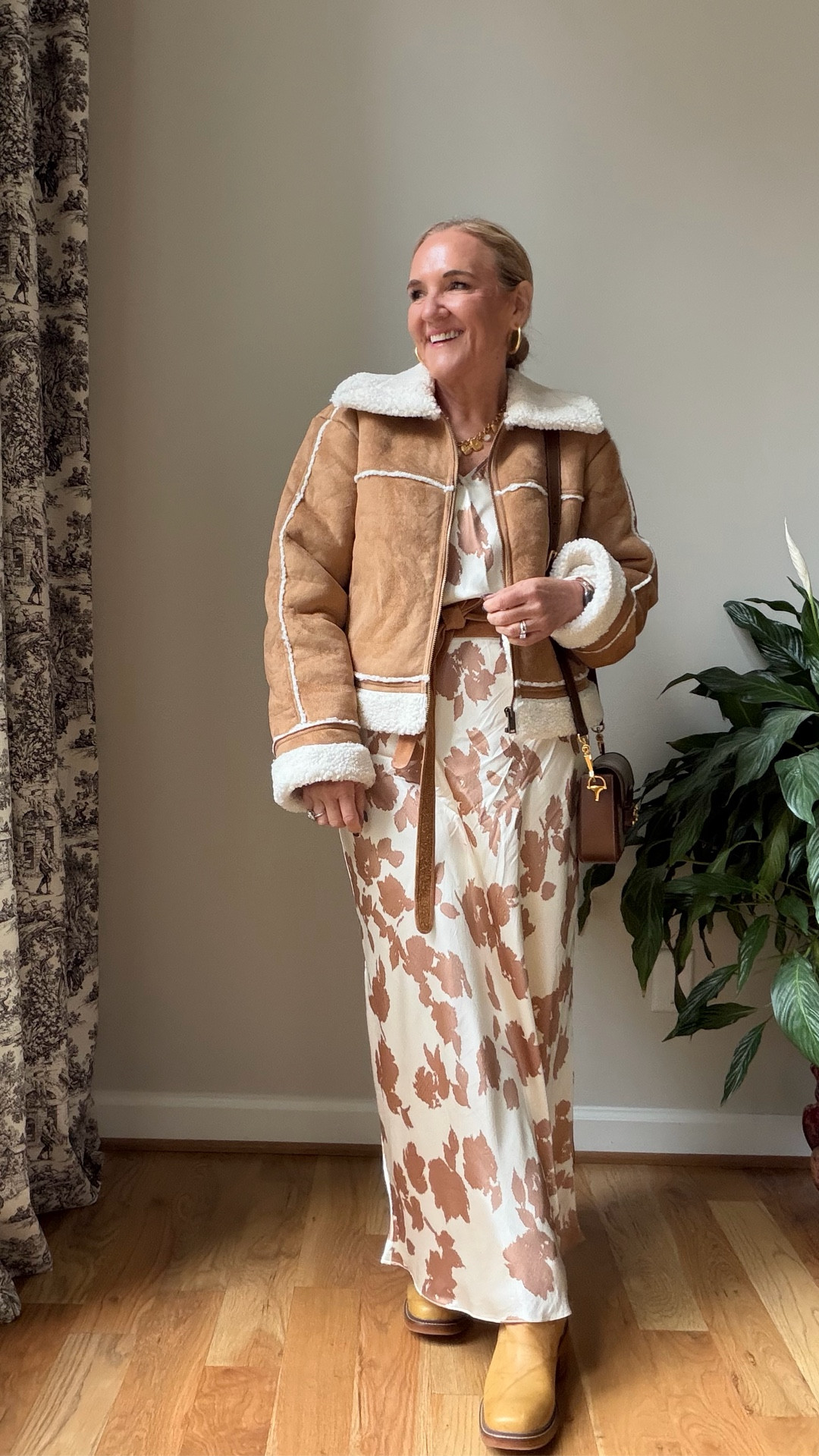 Loft maxi dress size 8 petite. Works best with a belt! 
Sherpa fleece really transforms this dress in to something more casual. Size petite medium 
Boots are a splurge. The Frye boots you’ll have for ages. True to size 
Julie Vos pieces I love this charm necklace 

Sunday style western style country concert Nashville night 

#LTKOver40 #LTKFindsUnder100 #LTKPetite