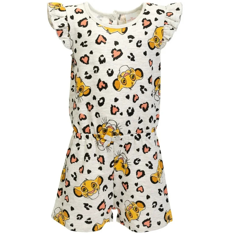 Disney Lion King Simba Little Girls French Terry Sleeveless Romper Toddler to Big Kid | Walmart (US)