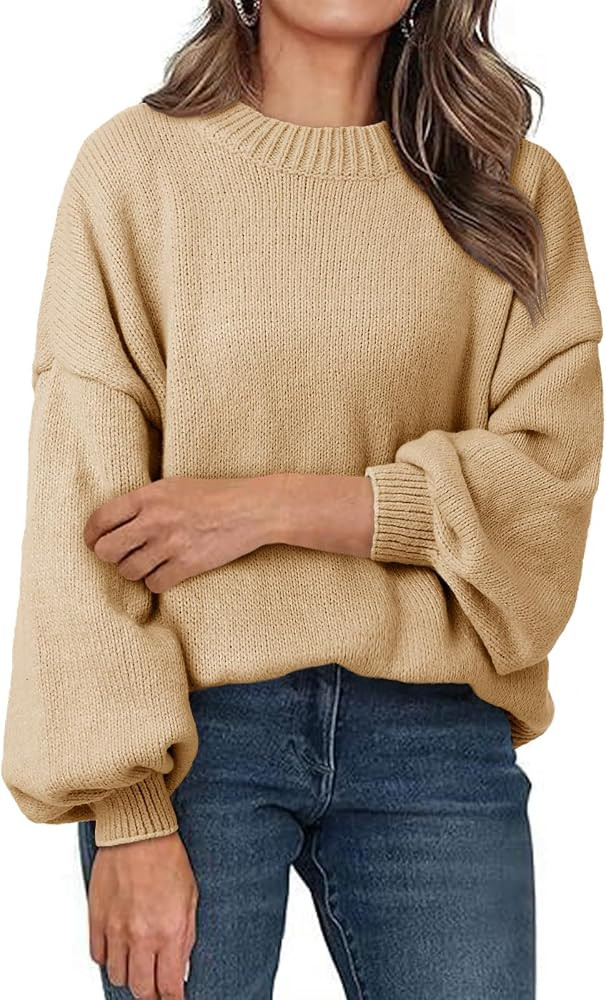 Saodimallsu Womens Oversized Sweaters Casual Lantern Long Sleeve Mock Neck Chunky Knit Loose Fall... | Amazon (US)