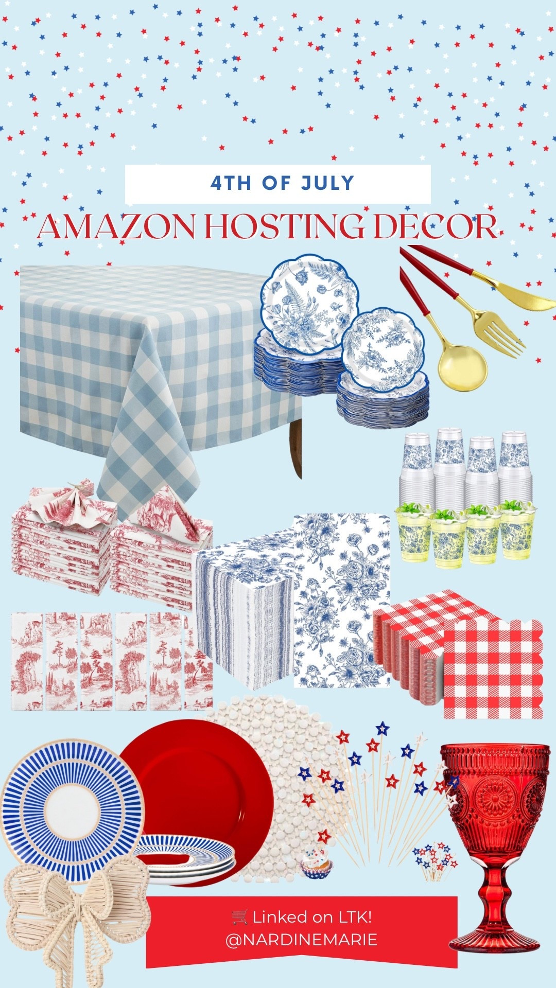 Planning party decor is seriously one of my favorite parts of hosting!
I rounded up my go-to picks for throwing the cutest Fourth of July party 🇺🇸!!!

I love mixing prints—especially classic chinoiserie against bold patriotic patterns. It’s such a fun way to keep things festive and elevated!
From table runners to little touches like napkins and centerpieces, it’s all in the details!

I cannot wait to celebrate in style with all the red, white, and blue 💙❤️🤍
#FourthOfJulyDecor #FourthOfJulyParty #PartyPlanningFun #HomeAesthetic #PartyDecorInspo #HolidayHostess #TablescapeGoals #PatrioticParty #HostessWithTheMostess #RedWhiteAndBlue #CelebrateInStyle


#LTKSummerEdit #LTKSeasonal #LTKHome