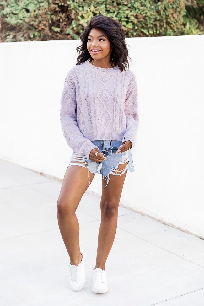 Last Week Lilac Cropped Cable Knit Sweater | Pink Lily