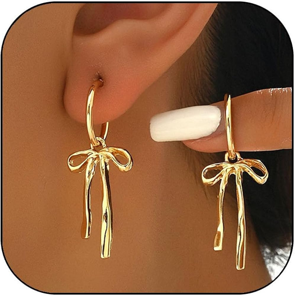 Bow earrings for women - Gold bow earrings for women - Christmas Earrings - Trendy Elegant Bowtie... | Amazon (US)