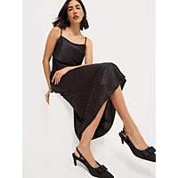 Black Satin Diamante Embellished Midi Slip Dress | George at ASDA