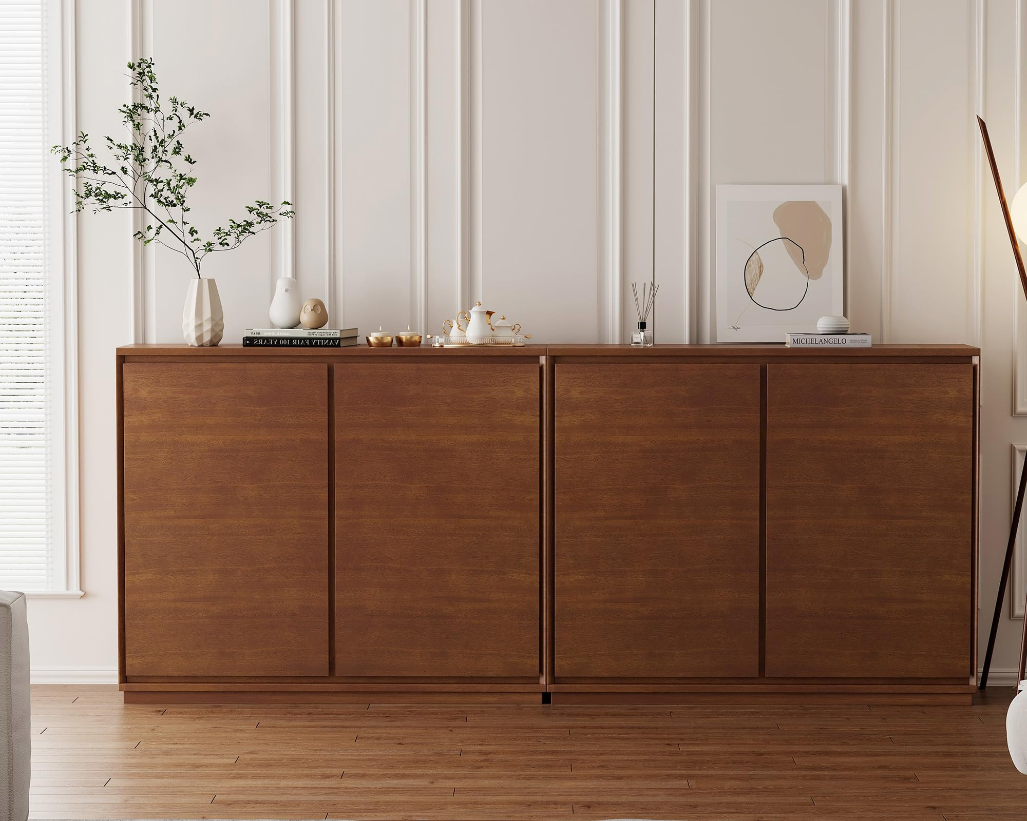 Mid Century Modern Sideboard Buffet Cabinet Set of 2, Narrow Credenza Storage Cabinet,Media Conso... | Amazon (US)