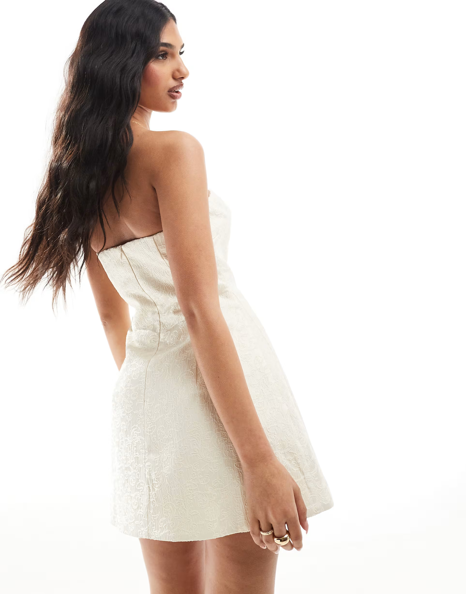 Murci structured bandeau flared mini dress in cream jacquard | ASOS | ASOS (Global)