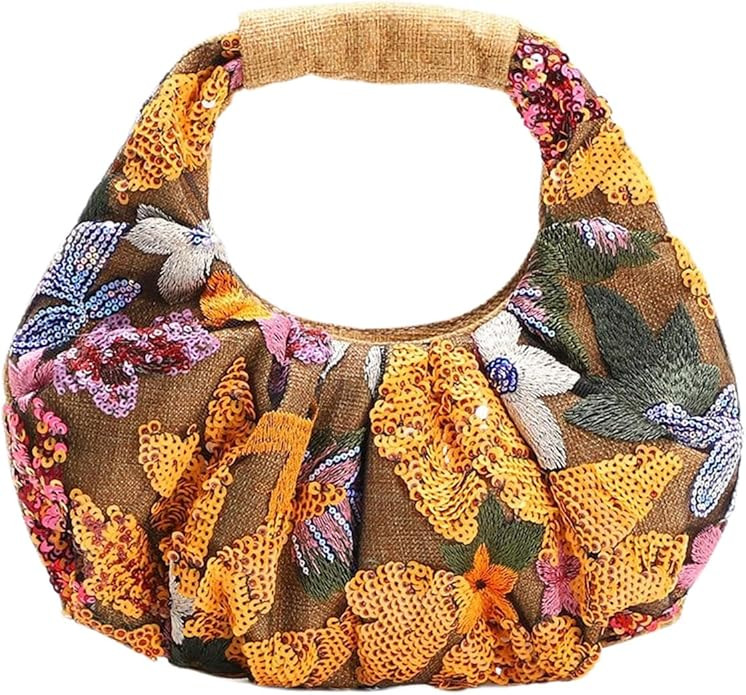 Verdusa Women's Floral Elegant Sequin Evening Handbag Beaded Bag Handle Pleated Party Clutch Purs... | Amazon (US)