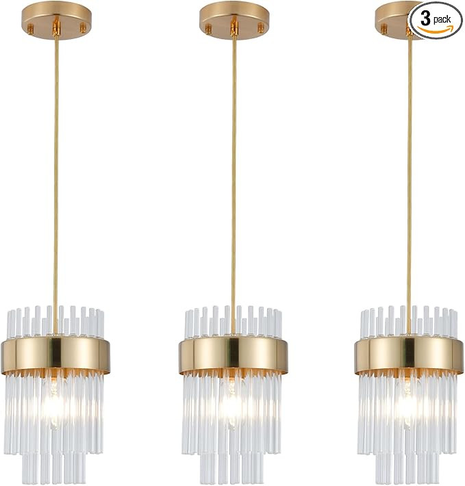 Dijiahua Pendant Lights Kitchen Island Gold 3 Pack,Crystal Pendant Light Fixtures Over Table, Min... | Amazon (US)