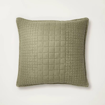 26"x26" Quilt Euro Square Throw Pillow Green - Hearth & Hand™ with Magnolia | Target