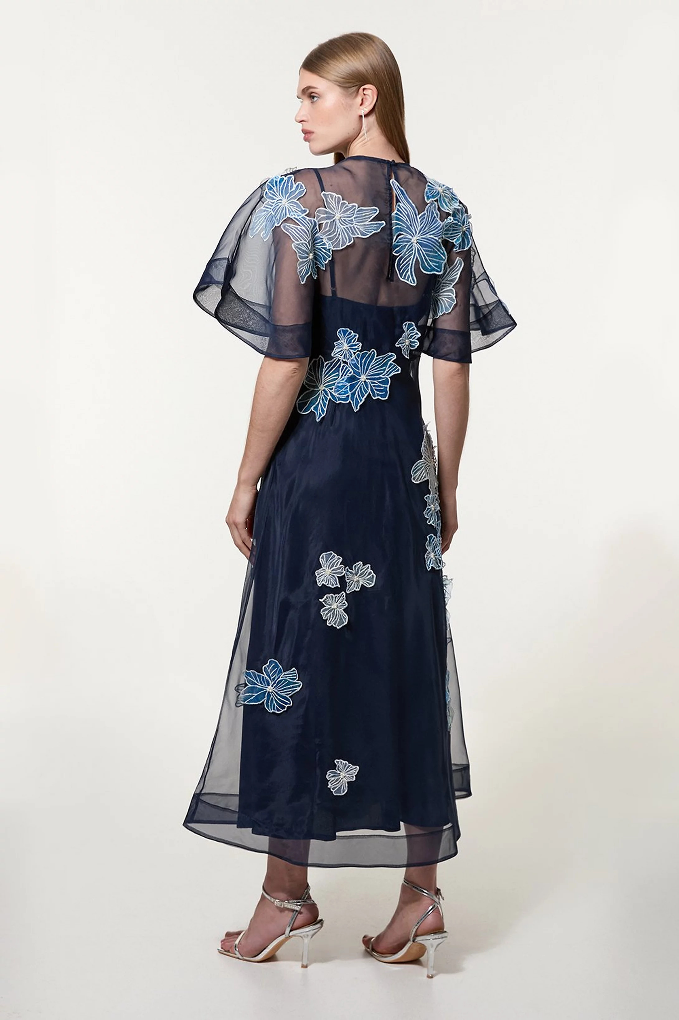 Petite Floral Applique Organdie Woven Maxi Dress | Karen Millen US