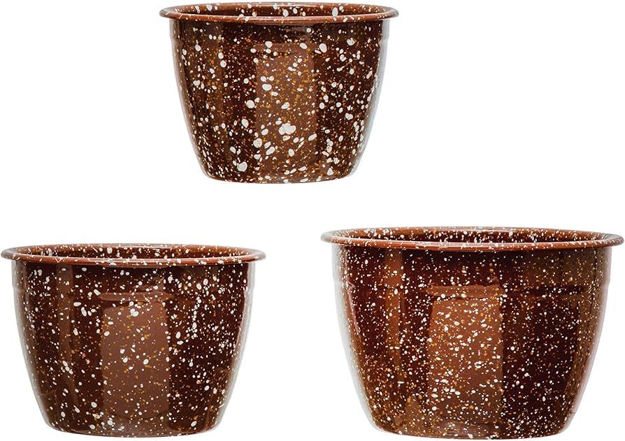 Creative Co-Op Enameled Splatterware Containers, Brown, Set of 3 Planter Pots, 3 Count | Amazon (US)