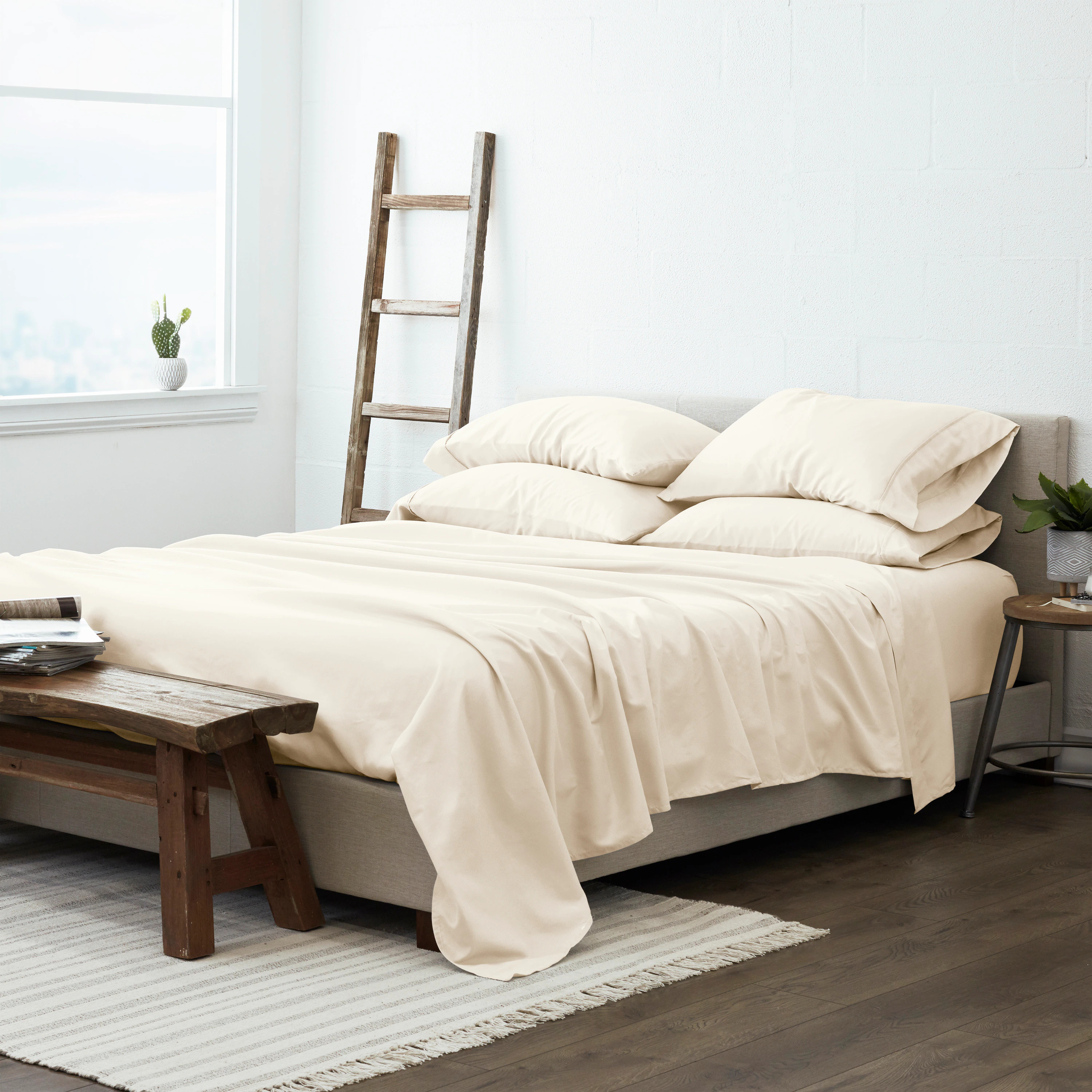 Ienjoy Home Queen Microfiber Ivory 6 -Piece Bed Sheet Set one_size in White | IEH-6PC-Q-IV | Lowe's