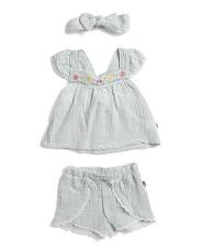 Newborn Girls Fruit Border Gauze Top And Shorts Set With Hair Bow | TJ Maxx