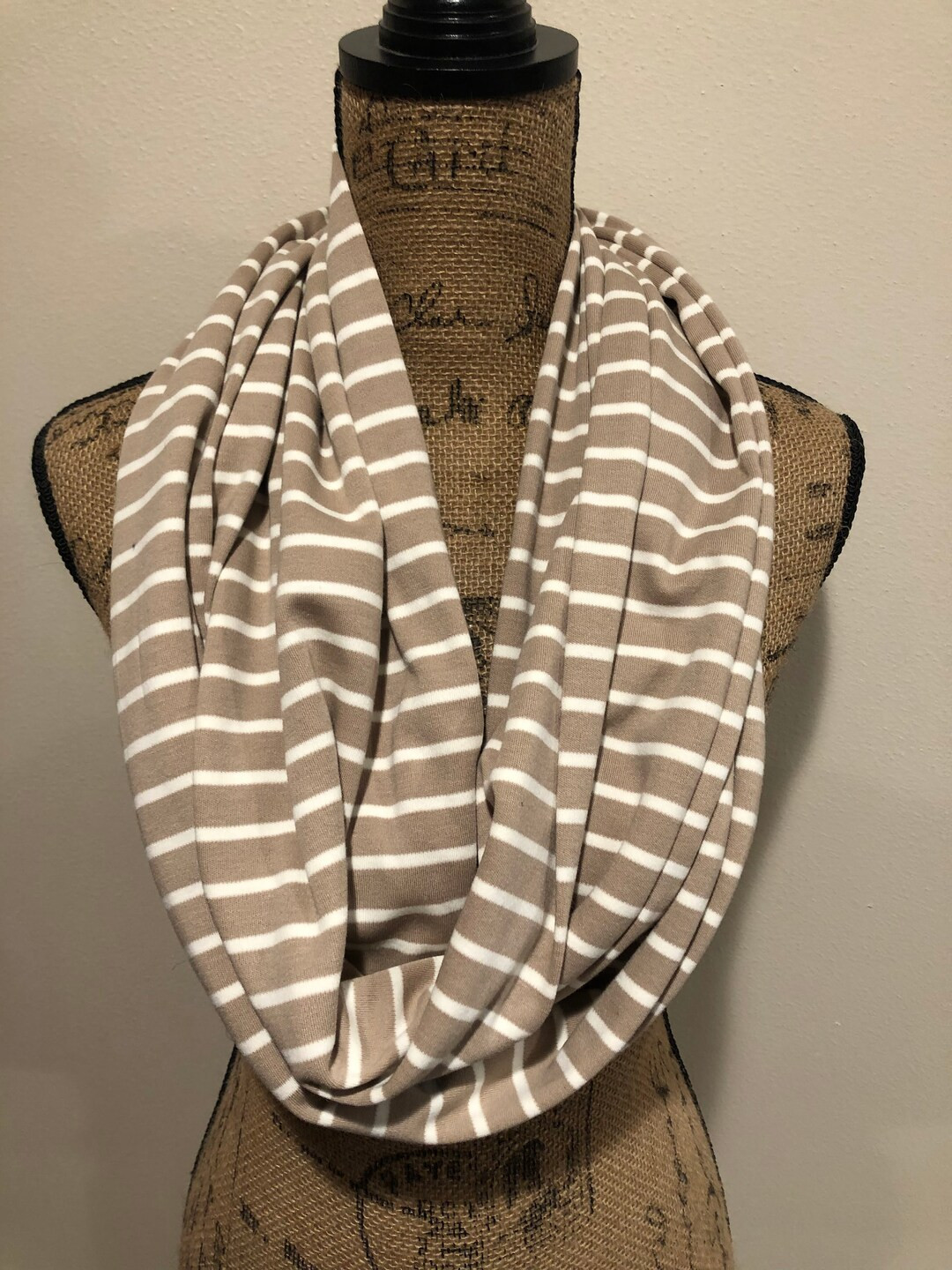 Tan and White Knit Infinity Scarf - Etsy | Etsy (US)