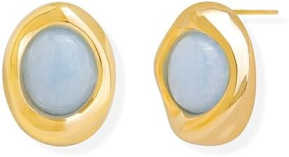Jean Beau Chunky Gold Stone Stud Earrings for Women, Trendy Natural Gemstone Hypoallergenic Earin... | Amazon (US)