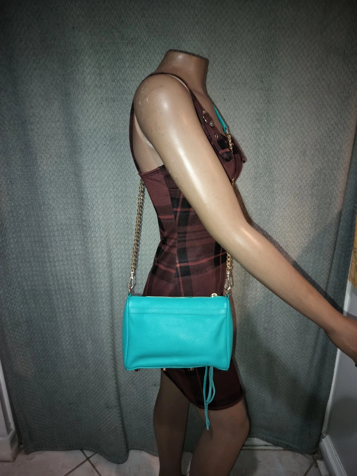 Rebecca Minkoff Mini MAC Teal Green Leather Crossbody Bag Gold Toned Hardware. | eBay AU