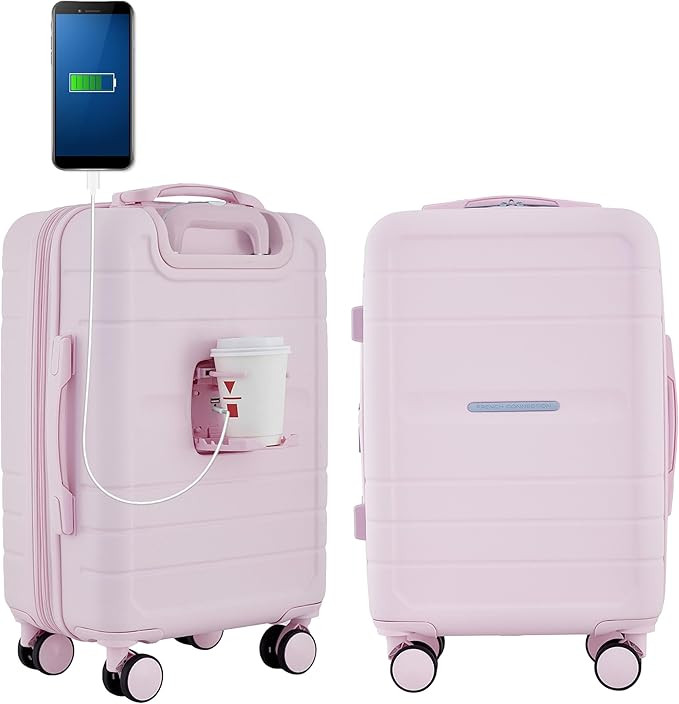 French Connection St. Martin Carry-On Luggage with Cup Holder/USB Ports, Pink A Boo | Amazon (US)