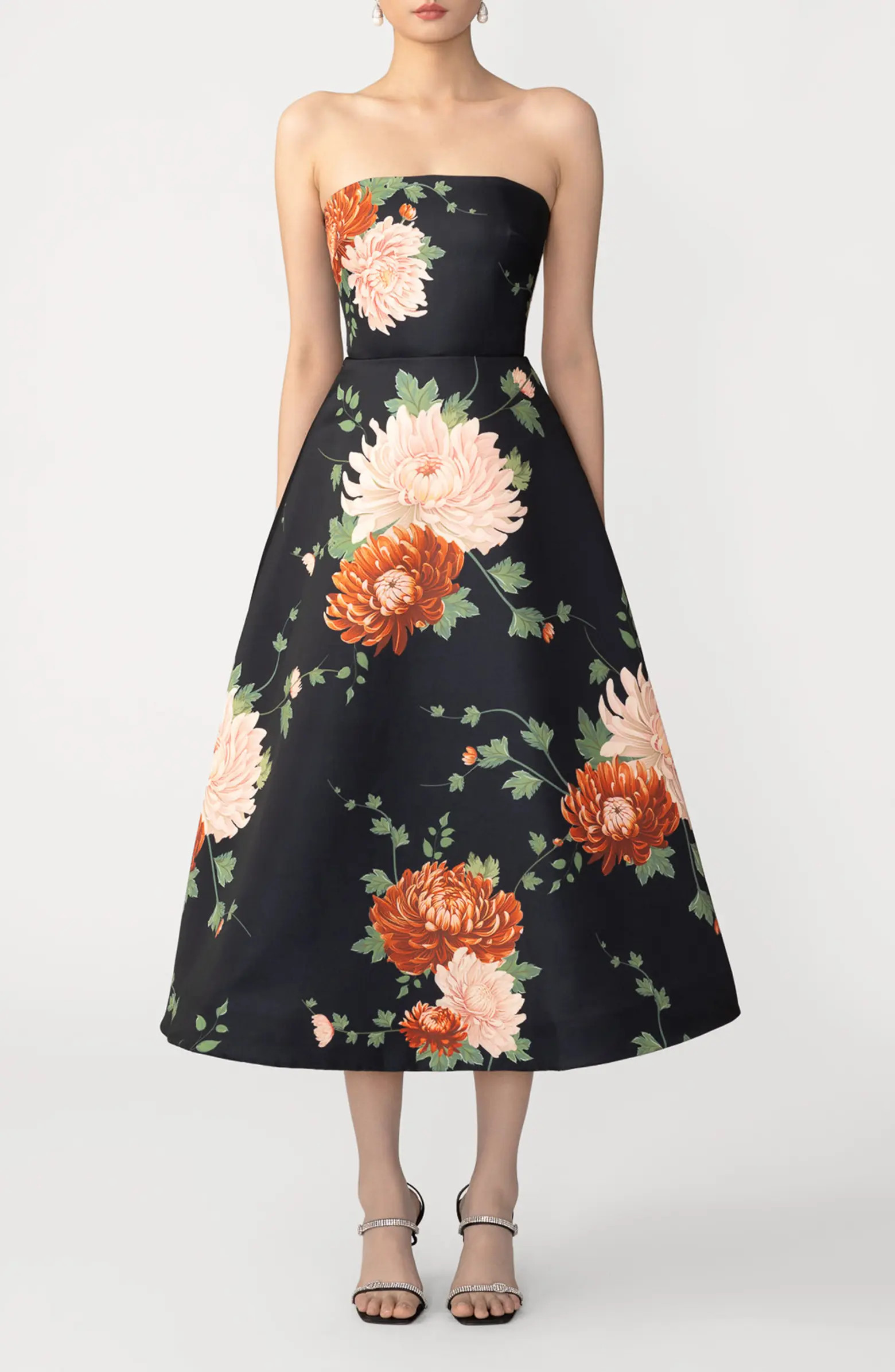 Fiora Floral Strapless Satin Gown | Nordstrom