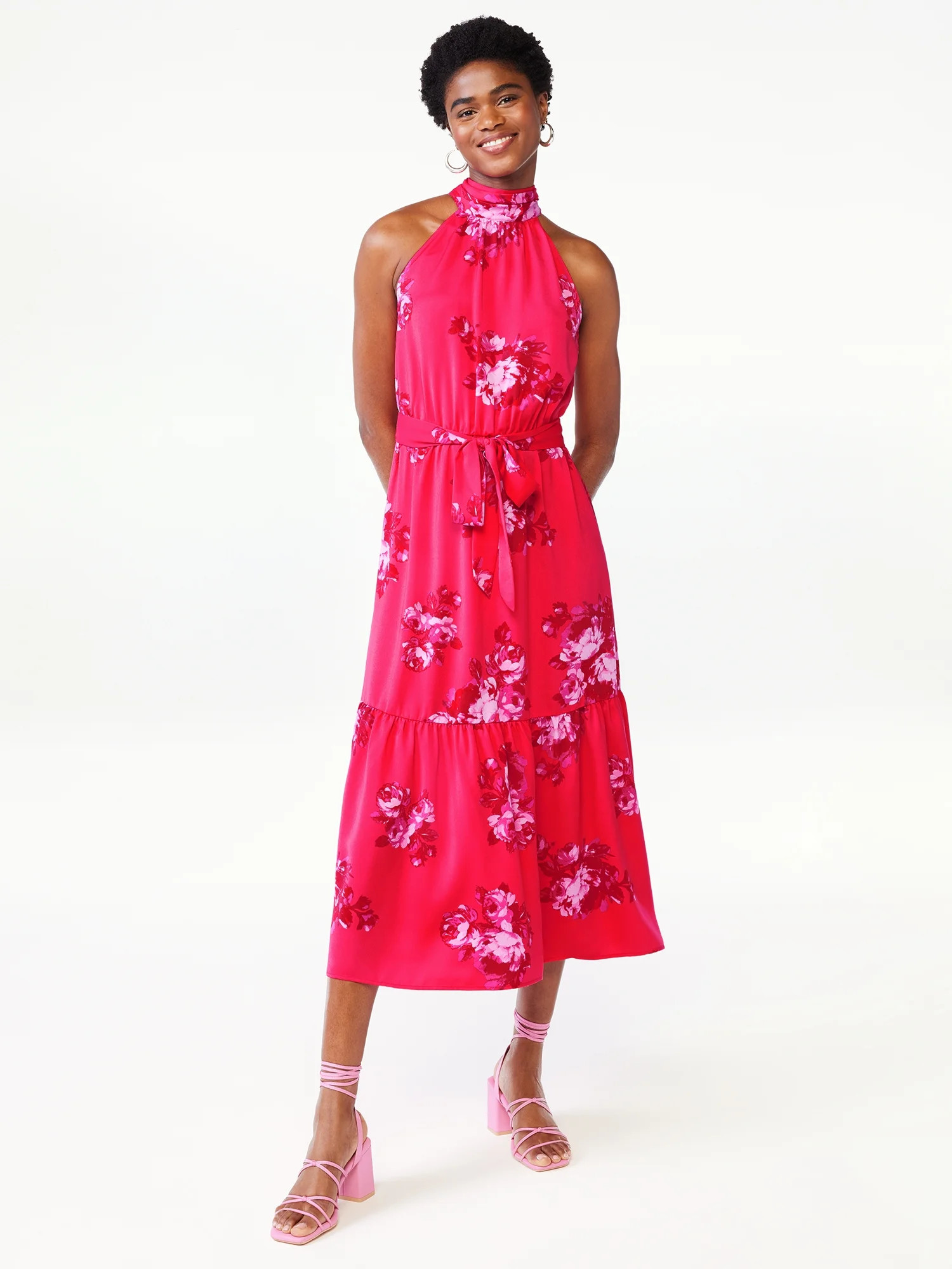 Scoop Women's Satin Halter Midi Dress | Walmart (US)