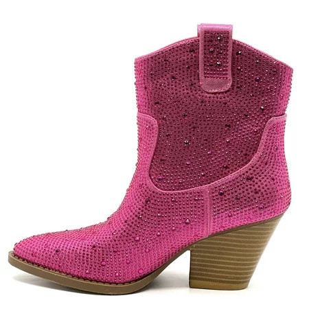 Forever Women Cowgirl Cowboy Western Ankle Boots Pointy Toe Rhinestone Bling Short Booties RIVER-01 Hot Pink Fuchsia 8.5 | Walmart (US)