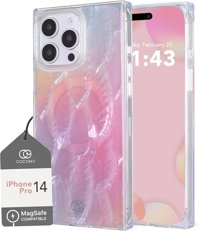 COCOMII Rectangle for iPhone 14 Pro Case, Pink Real Mother of Pearl | Compatible with MagSafe Wir... | Amazon (US)