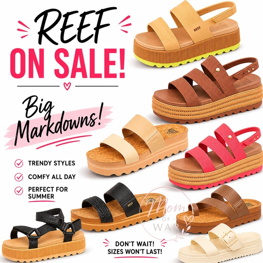 🚨 REEF SALE ALERT 🚨

Some of these styles are marked down up to 50% OFF 😳☀️

The chunky platform sandals are SO in right now and these are giving comfy + trendy at the same time 👏 Perfect for beach trips, errands, baseball weekends, and everyday summer outfits.

The bright pink pair?! Obsessed. And the neutral styles will literally go with EVERYTHING.