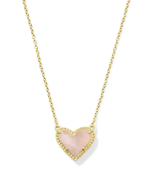Ari Heart Gold Pendant Necklace in Rose Quartz | Kendra Scott