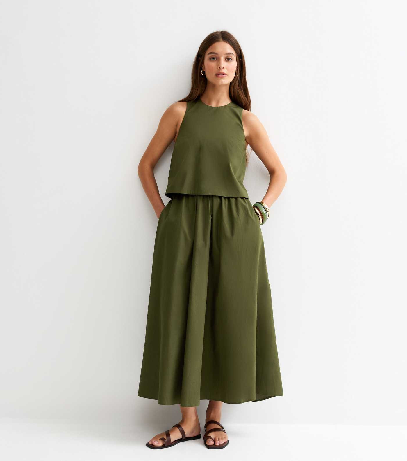 Dark Khaki Layered Sleeveless Midi Dress | New Look | New Look (UK)