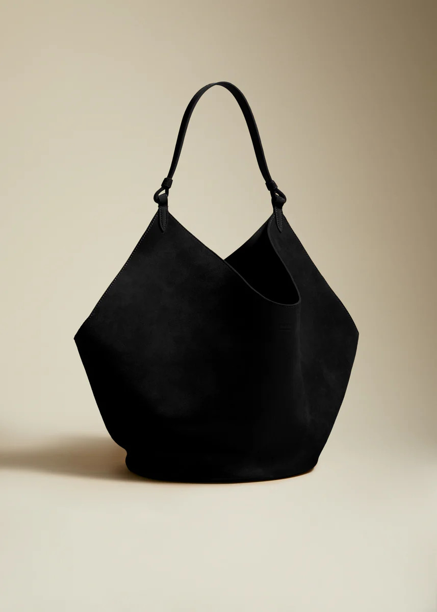 The Medium Lotus Tote in Black Suede | Khaite