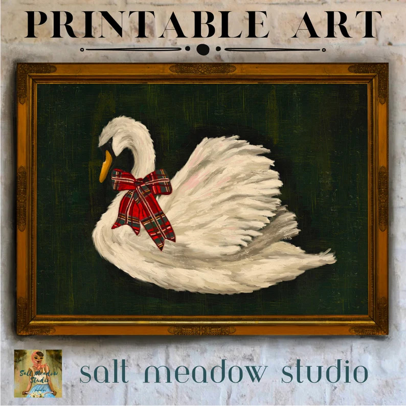 Christmas Swan PRINTABLE Christmas Wall Art (Instant Download) - Etsy | Etsy (US)