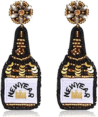 Beaded Champagne Bottle Earrings for Women Handmade Bead Champagne Drop Dangle Earring Statement ... | Amazon (US)