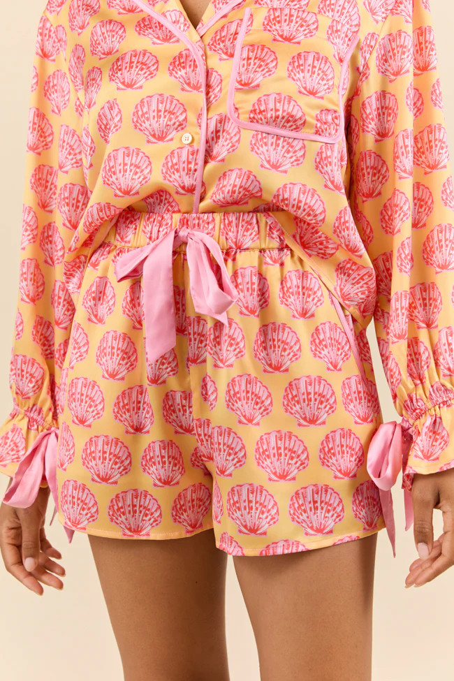 Seashell Serenity Satin Pajama Shorts | Pink Lily