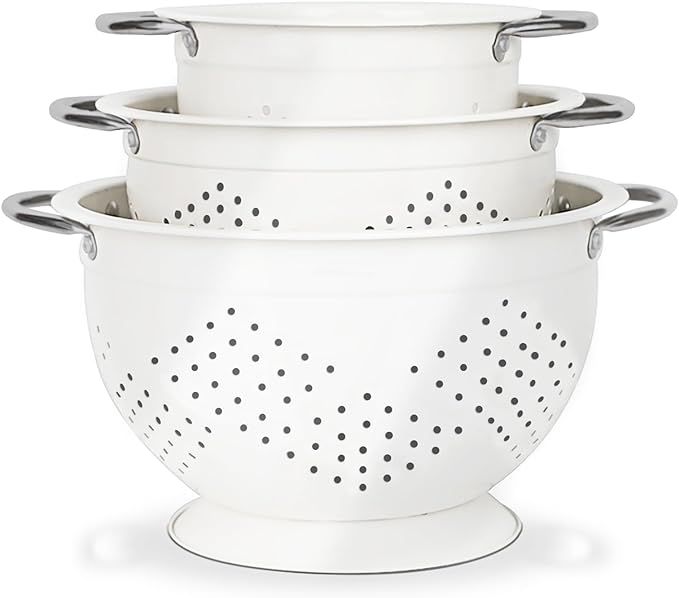 Colander Set of 3, 1.5, 3, 5 QT Powder Coated Metal Strainers with Riveted Stainless Steel Handle... | Amazon (US)