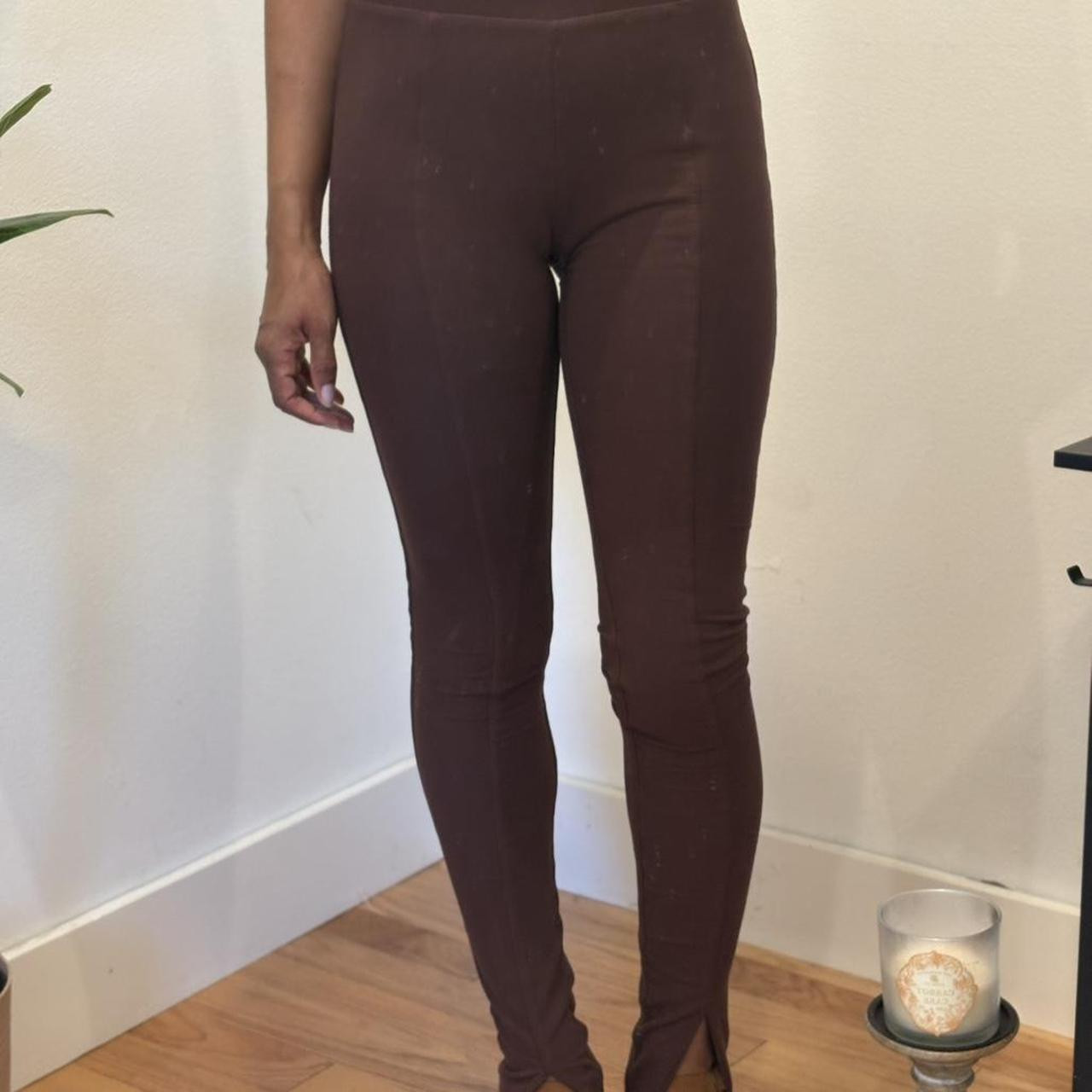 Naked Wardrobe Women's Leggings - Brown/Burgundy - S | Depop US