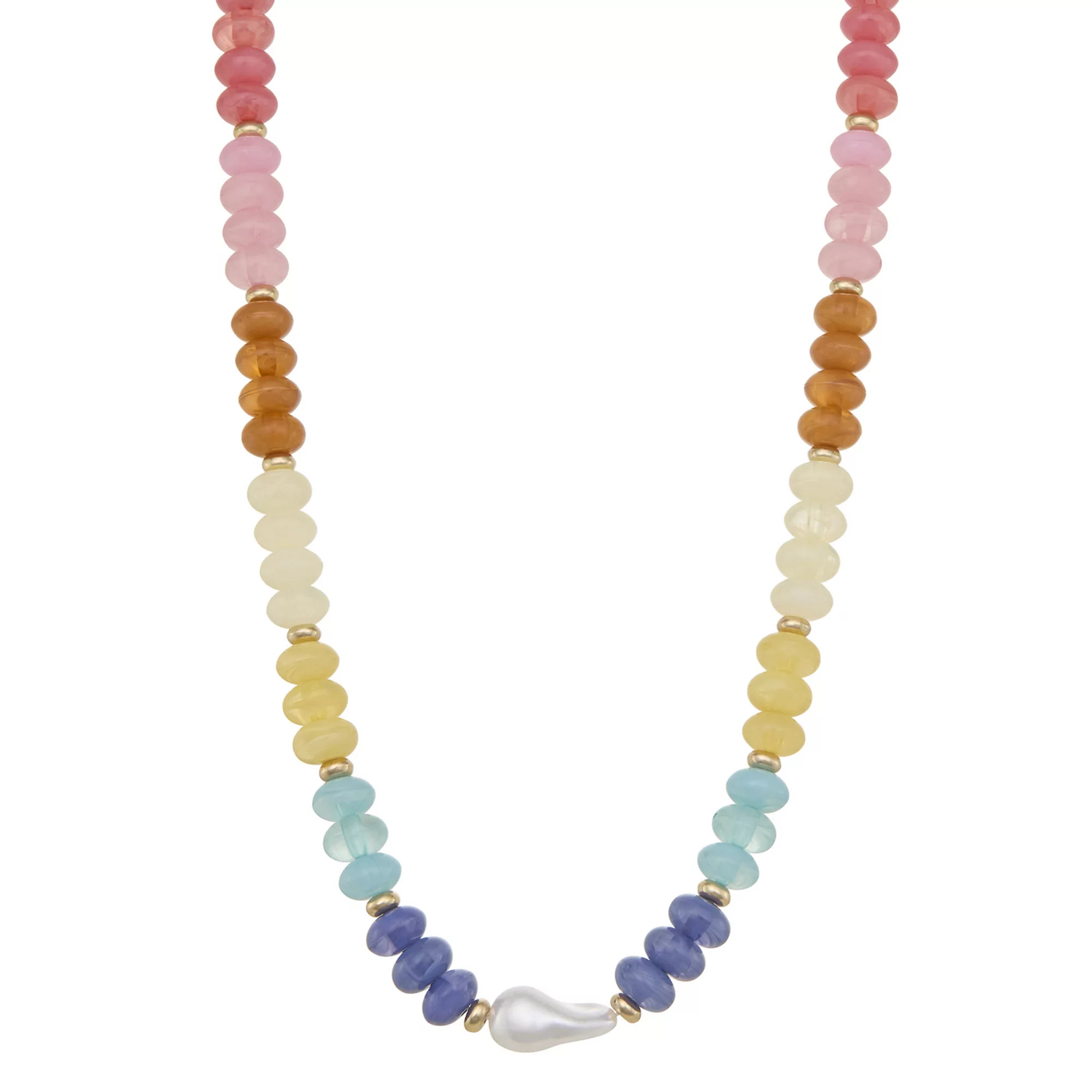 Emberly Gold Tone Simulated Stone Color Block Beaded Necklace | Kohl's
