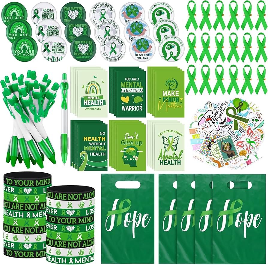 Aneco 193-Piece Mental Health Awareness Items Set Ribbons Awareness Accessories Includes Notebook... | Amazon (US)