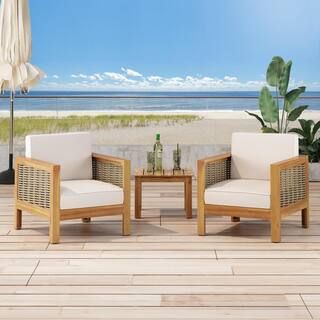 Linwood Teak Brown Wood Outdoor Lounge Chair with Beige Cushion (2-Pack) | The Home Depot