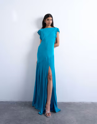 Topshop cowl back flutter sleeve maxi dress in Air Force blue | ASOS | ASOS (Global)