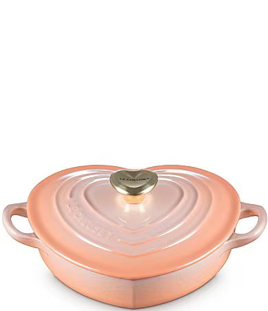 Le Creuset Cast Iron Traditional Heart Dish 1.25-Quart with Light Gold Heart Knob - Peche | Dillard's