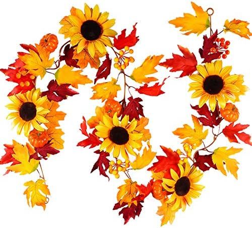 TOPHOUSE 6ft Artificial Fall Maple Leaves Garland with Pumpkins Sunflowers Berries Autumn Fake Ga... | Amazon (US)