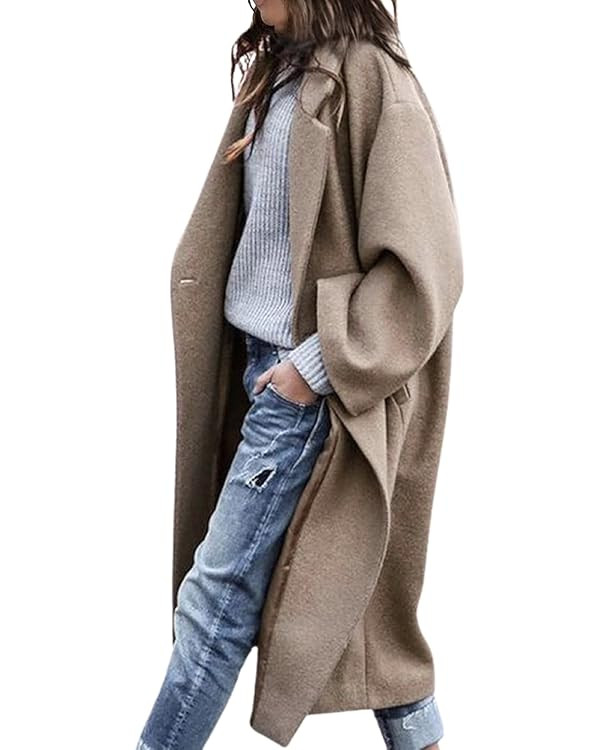 CHARTOU Women's Oversized Notched Collar Wool Blend Single Breast Midi Long Trench Coat | Amazon (US)