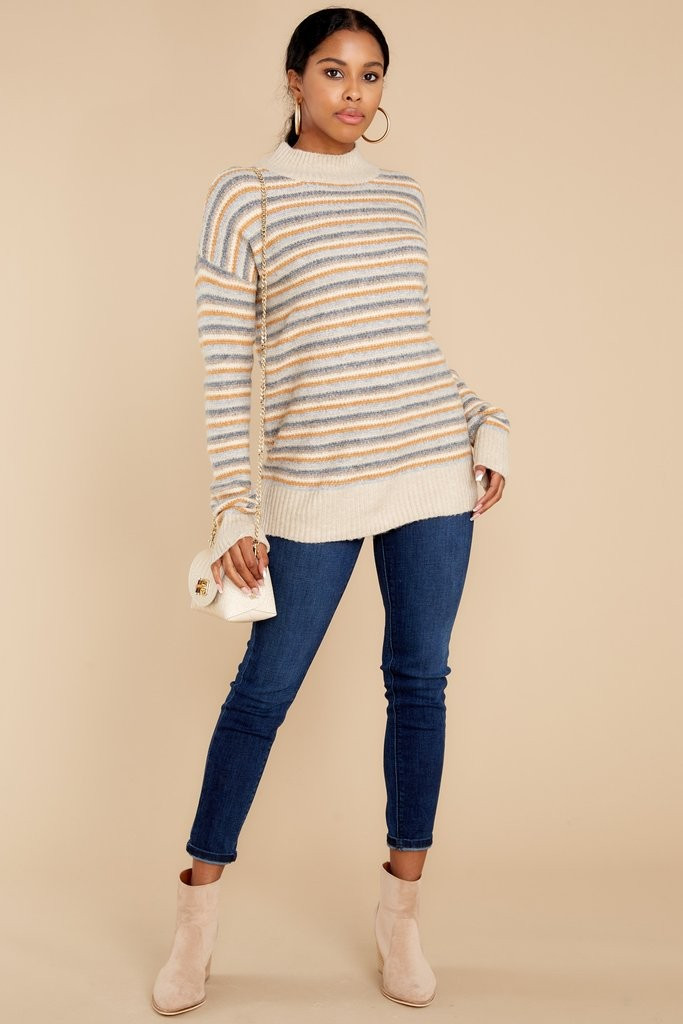 Look It Up Beige Stripe Sweater | Red Dress 