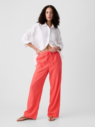 Linen-Blend Wide-Leg Pull-On Pants | Gap Factory