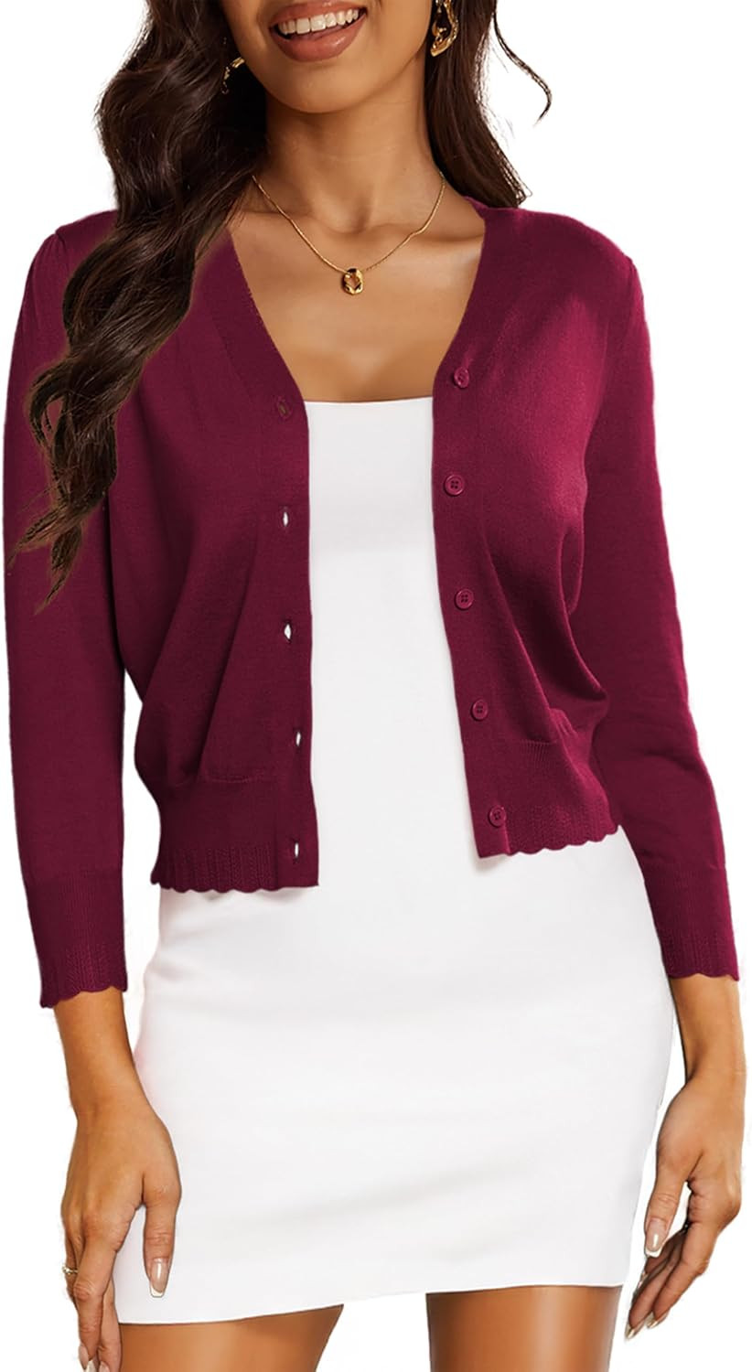 Cropped Cardigan for Women Bolero Shrug 3/4 Sleeve Lightweight Knit Sweater | Amazon (US)