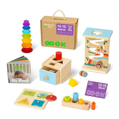 OOOK Montessori Toys for 1 Year Old, 6 in 1 Wooden Educational Toys for 1 Year Old with Cylinder Block, Ball Drop, Nesting Cups, Sorting Drop Box and More. Perfect Montessori Gift for 12-18 Months. | Amazon (US)