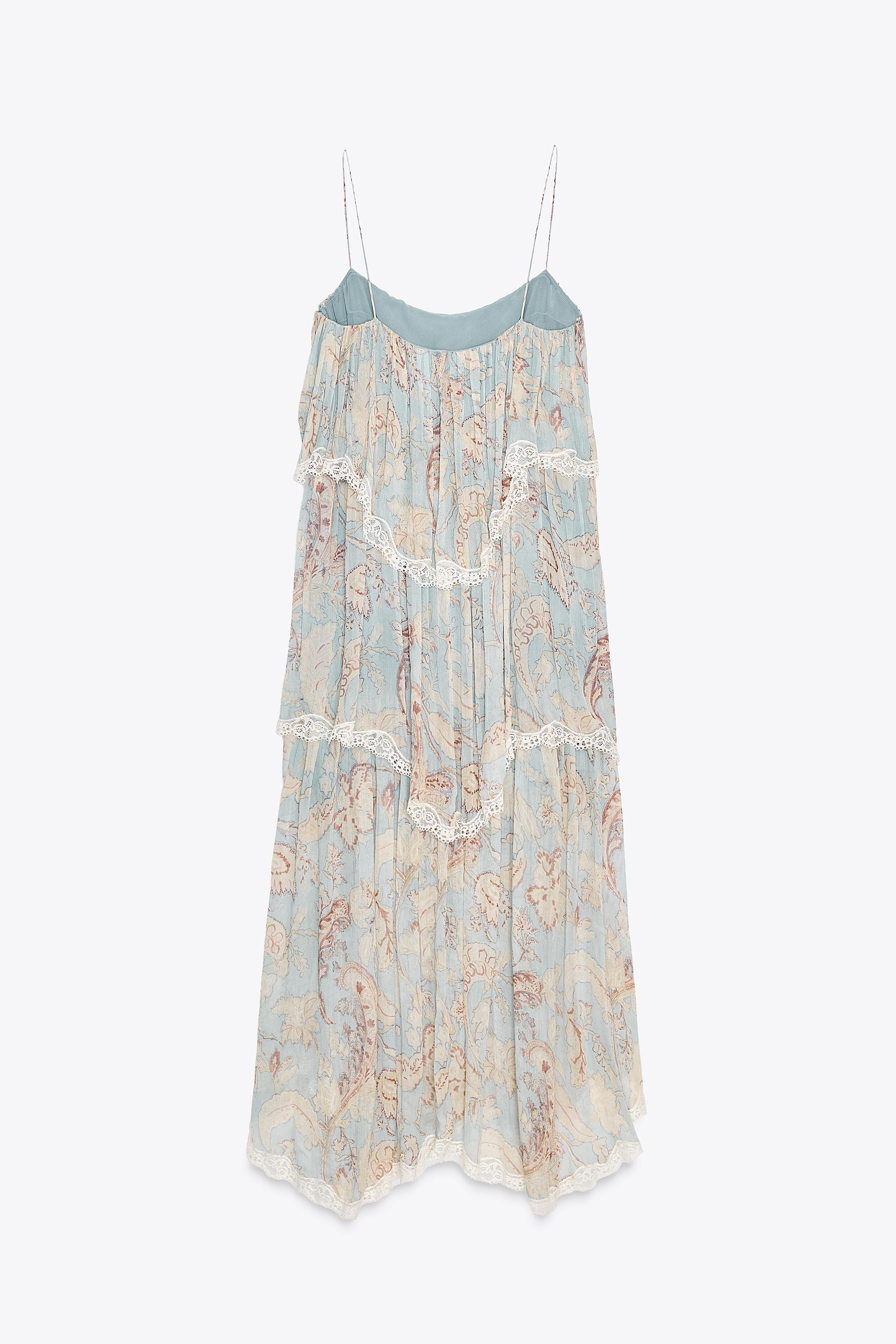 ZARA WOMAN COLLECTIONMidi dress made of viscose yarn. Straight neckline and thin straps. Ruffle d... | Zara US