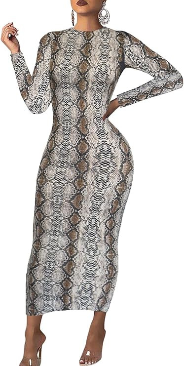 Women's Long Sleeve Bodycon Dress - Maxi Casual Fall Club Party Long Tight Pencil Dresses | Amazon (US)